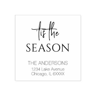 Minimalist Tis The Season Family Name Holiday Rubber Stamp