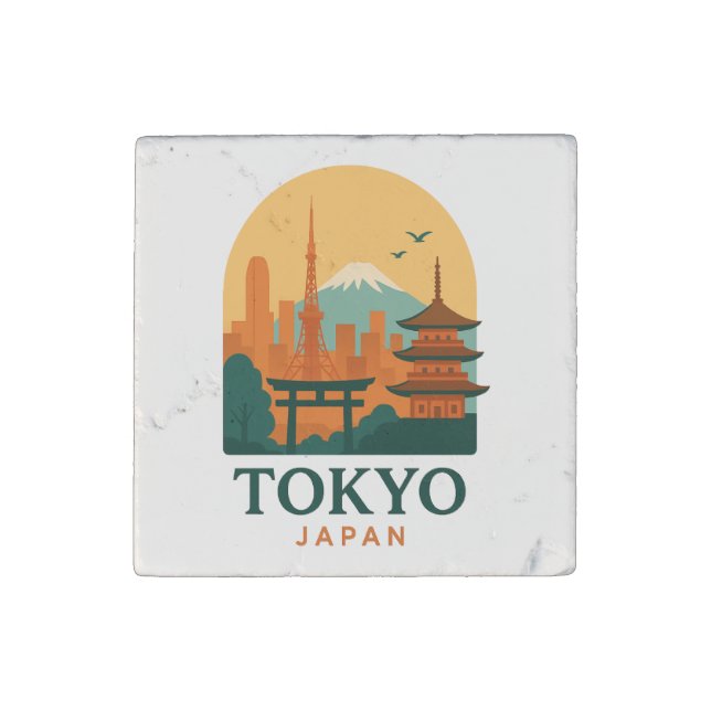Minimalist Tokyo Japan Stone Magnet – Modern Tokyo (Front)
