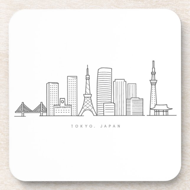Minimalist Tokyo Skyline Illustration Beverage Coaster (Front)