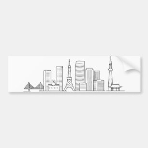 Minimalist Tokyo Skyline Illustration Bumper Sticker