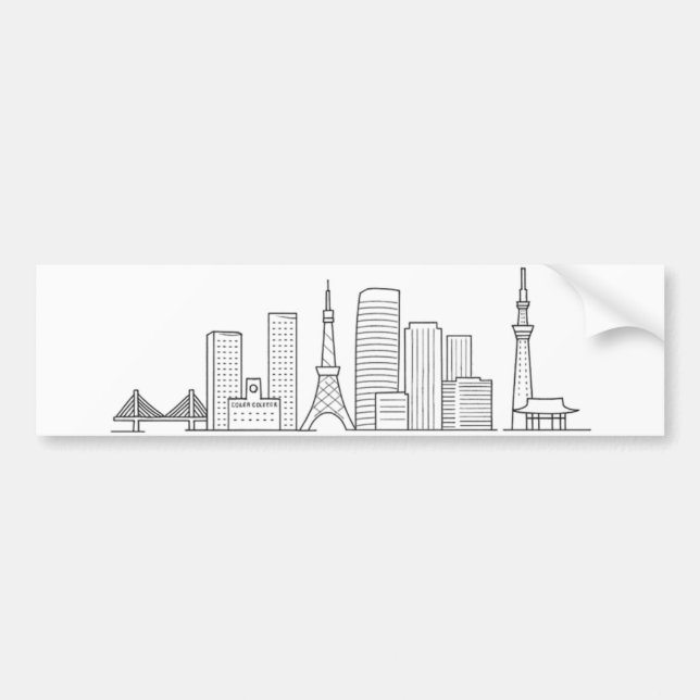 Minimalist Tokyo Skyline Illustration Bumper Sticker (Front)