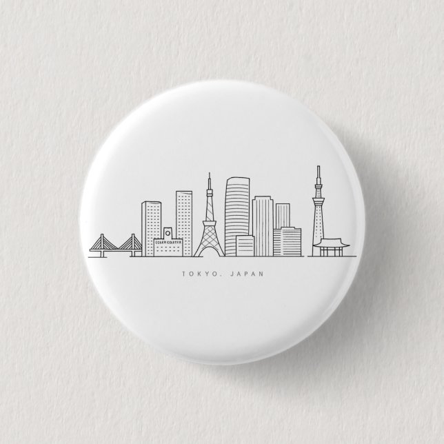 Minimalist Tokyo Skyline Illustration Button (Front)