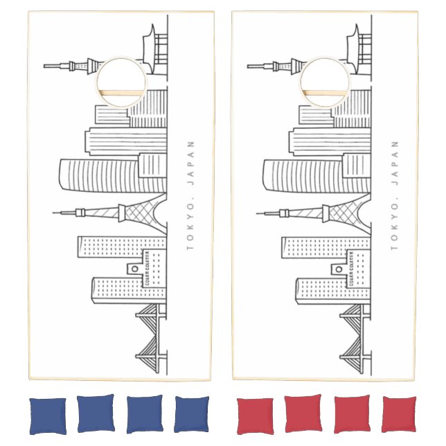 Minimalist Tokyo Skyline Illustration Cornhole Set (Set)