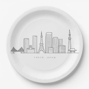 Minimalist Tokyo Skyline Illustration Paper Plates