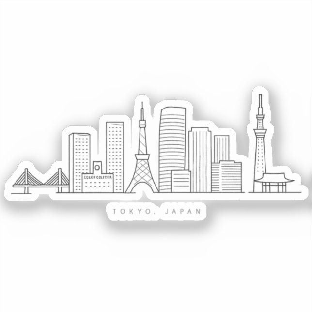Minimalist Tokyo Skyline Illustration Sticker (Front)