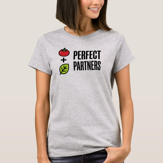 Minimalist Tomato and Basil | Perfect Partners T-Shirt (Front)