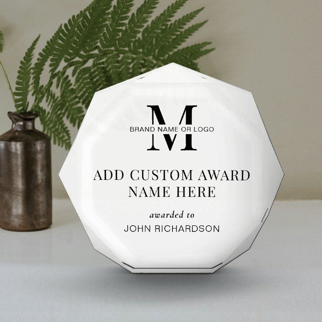 Minimalist Top Sales Employee Winner Name Business Acrylic Award (Minimalist corporate black and white business logo customizable acrylic award)