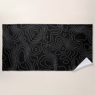 Minimalist Topographic Contour Lines Beach Towel