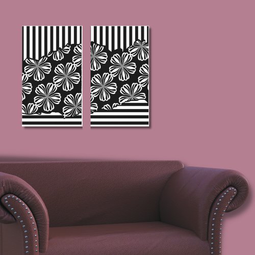 Minimalist Torn Black  White Floral Stripes Canvas Print