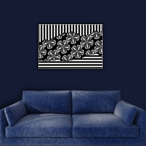 Minimalist Torn Black  White Floral Stripes  Poster