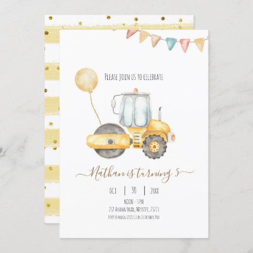 Minimalist Tractor Birthday Invitation