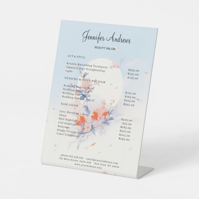 Minimalist, Traditional Chinese Salon Price List Pedestal Sign (Front)
