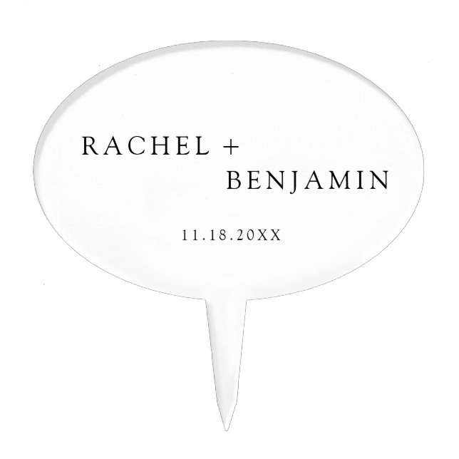 Minimalist Traditional Simple Black White wedding  Cake Topper (Front)