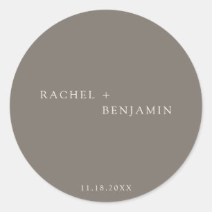 Minimalist Traditional Simple Taupe Ivory wedding Classic Round Sticker