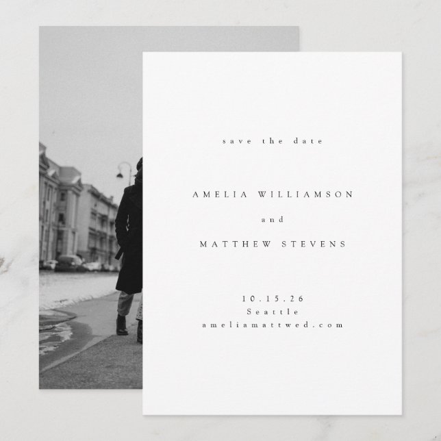 Minimalist Traditional Typography Photo Wedding  Save The Date (Front/Back)
