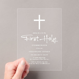 Minimalist Transparent Elegant First Communion Acrylic Invitations
