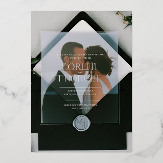 Minimalist Transparent Wedding Invitation with Bla Foil Invitation