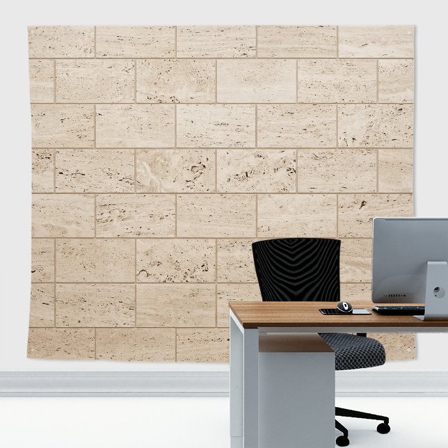 Minimalist Travertine Stone Block Wall Backdrop (Premium Minimalist Travertine Stone Wall Block Office Backdrop Tapestry for office decor.)