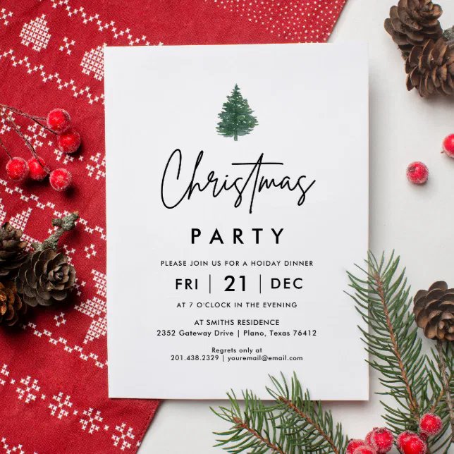 Minimalist Tree Christmas Party Invitation | Zazzle