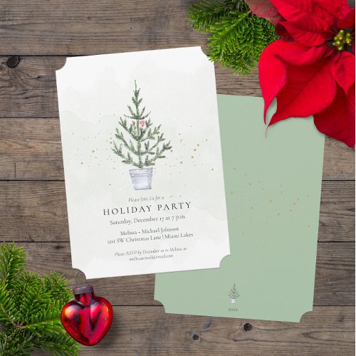 Minimalist Tree Trimming Holiday Party Watercolor  Invitation