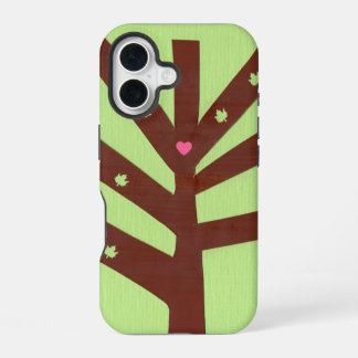 Minimalist Tree with Pink Heart and Leaves iPhone 16 Case