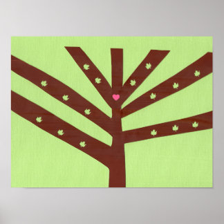 Minimalist Tree with Pink Heart and Leaves Poster