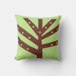 Minimalist Tree with Pink Heart and Leaves Throw Pillow