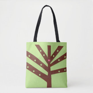 Minimalist Tree with Pink Heart and Leaves Tote Bag