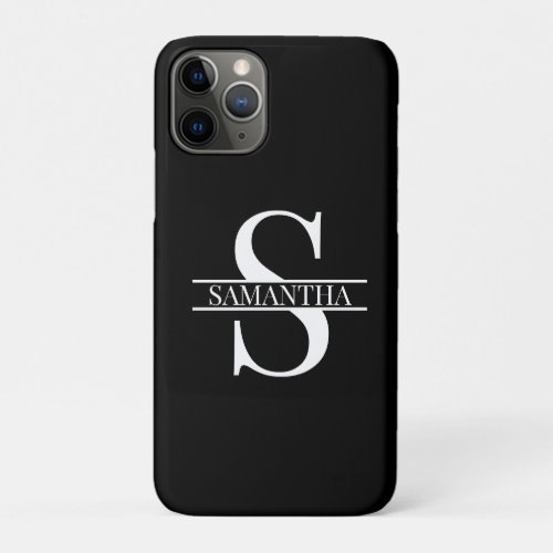Minimalist Trendy Black and White Monogram Name iPhone 11 Pro Case