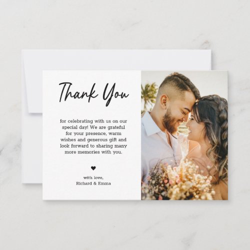 Minimalist Trendy Black Typography Photo Wedding  Thank You Card