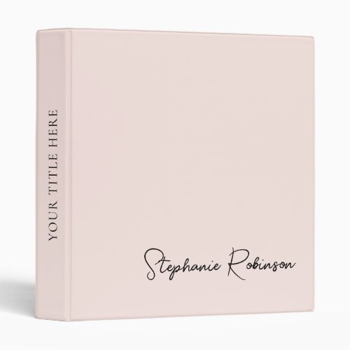 Minimalist Trendy Blush Pink Monogram Name Script  3 Ring Binder