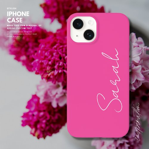 Minimalist Trendy Chic Pink and White Script Name Case_Mate iPhone 14 Case