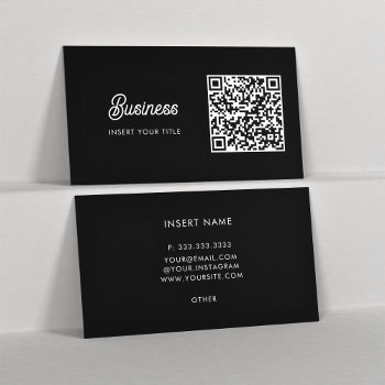 Minimalist Trendy Elegant Qr Code Black Business Card by RicardoArtes at Zazzle