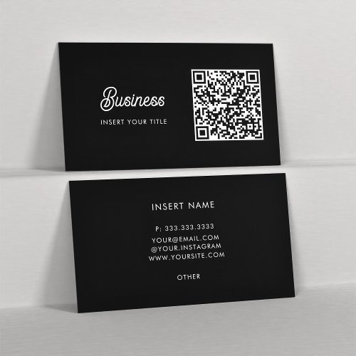Minimalist Trendy Elegant QR Code Black Business Card