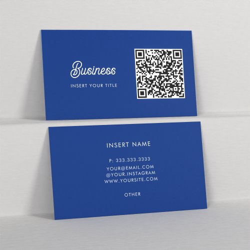 Minimalist Trendy Elegant QR Code Deep Blue Business Card