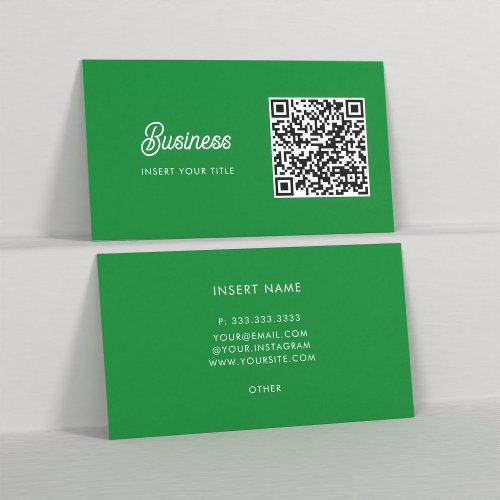 Minimalist Trendy Elegant QR Code Kelly Green Business Card