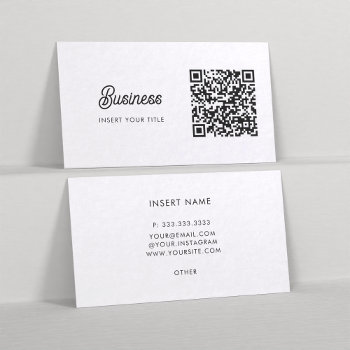 Minimalist Trendy Elegant Qr Code White Business Card by RicardoArtes at Zazzle