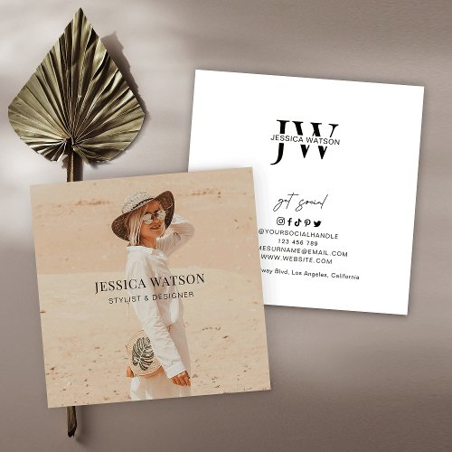 Minimalist Trendy Full Photo Simple Photography Square Business Card