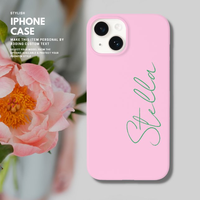 Minimalist Trendy Green and Pink Script Name Case-Mate iPhone Case (Creator Uploaded)