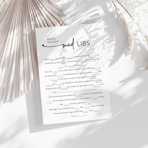 Minimalist Trendy Mad Lib Bridal Shower Game 