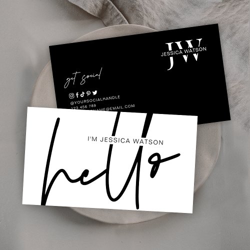 Minimalist Trendy Monogram Chic Black  White Business Card