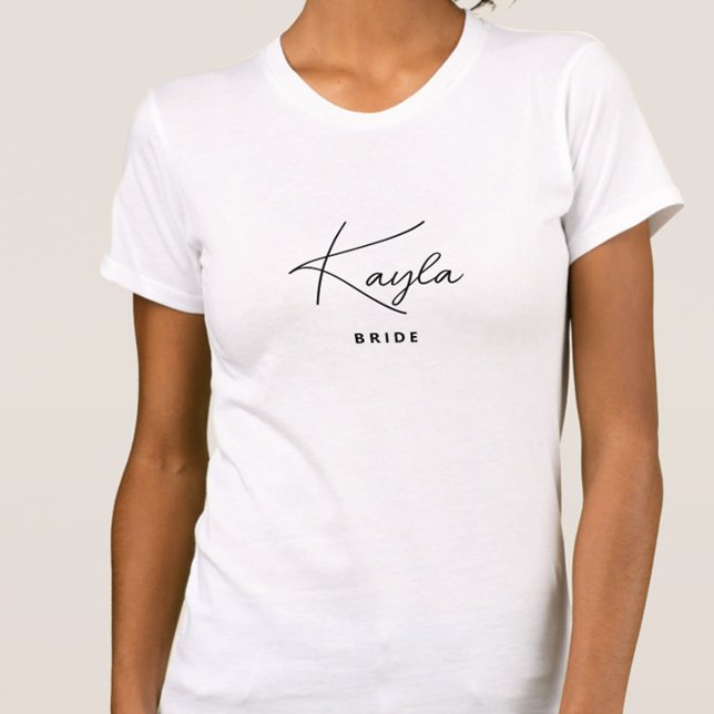 Minimalist Trendy Personalized Bride T-Shirt (Personalized Bride T Shirt - Perfect for a bachelorette or the day of the wedding!)