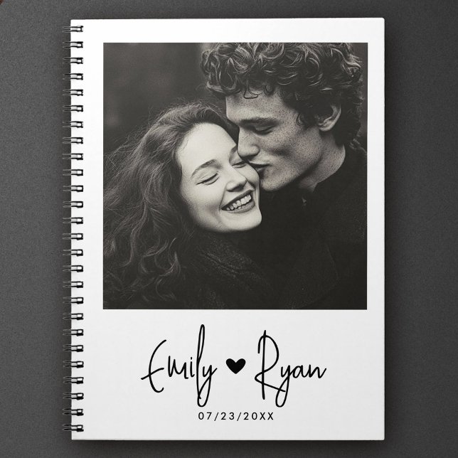Minimalist Trendy Script Couple Photo Heart Custom Notebook (Creator Uploaded)