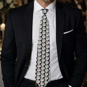 Minimalist Tribal Rose Black Abstract White Floral Neck Tie