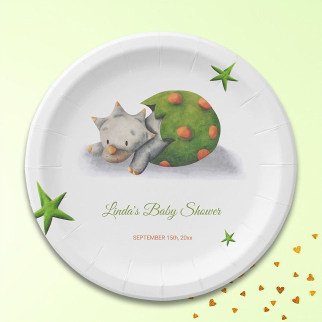 Minimalist Triceratops Dinosaur Baby Shower Paper Plates (Creator Uploaded)