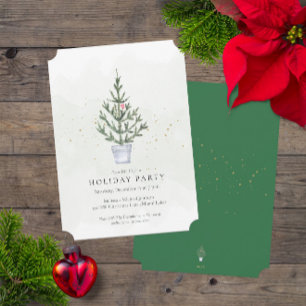 Minimalist Trim the Tree Holiday Party Watercolor Invitation