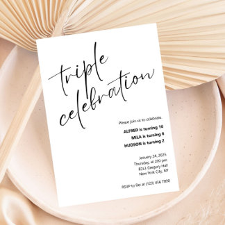 Minimalist Triple Celebration Joint Birthday Invitation