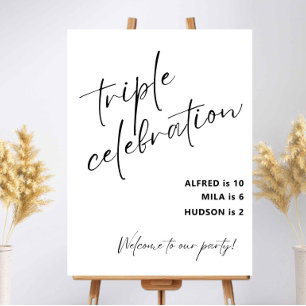 Minimalist Triple Joint Birthday Welcome Sign