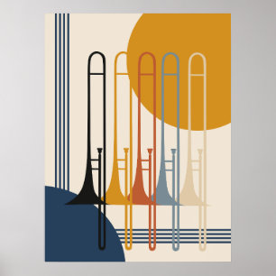 Minimalist Trombone Quartet Mid-Century Modern Poster