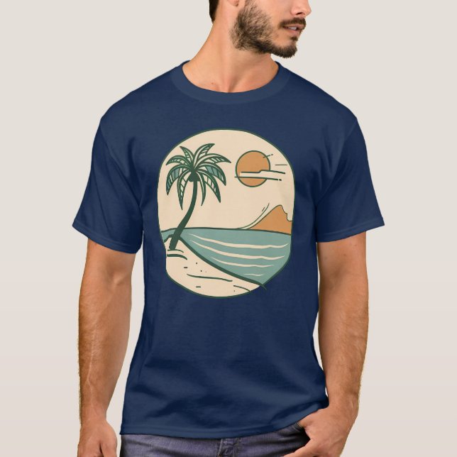 Minimalist Tropical Beach Scene Graphic T-Shirt (Front)